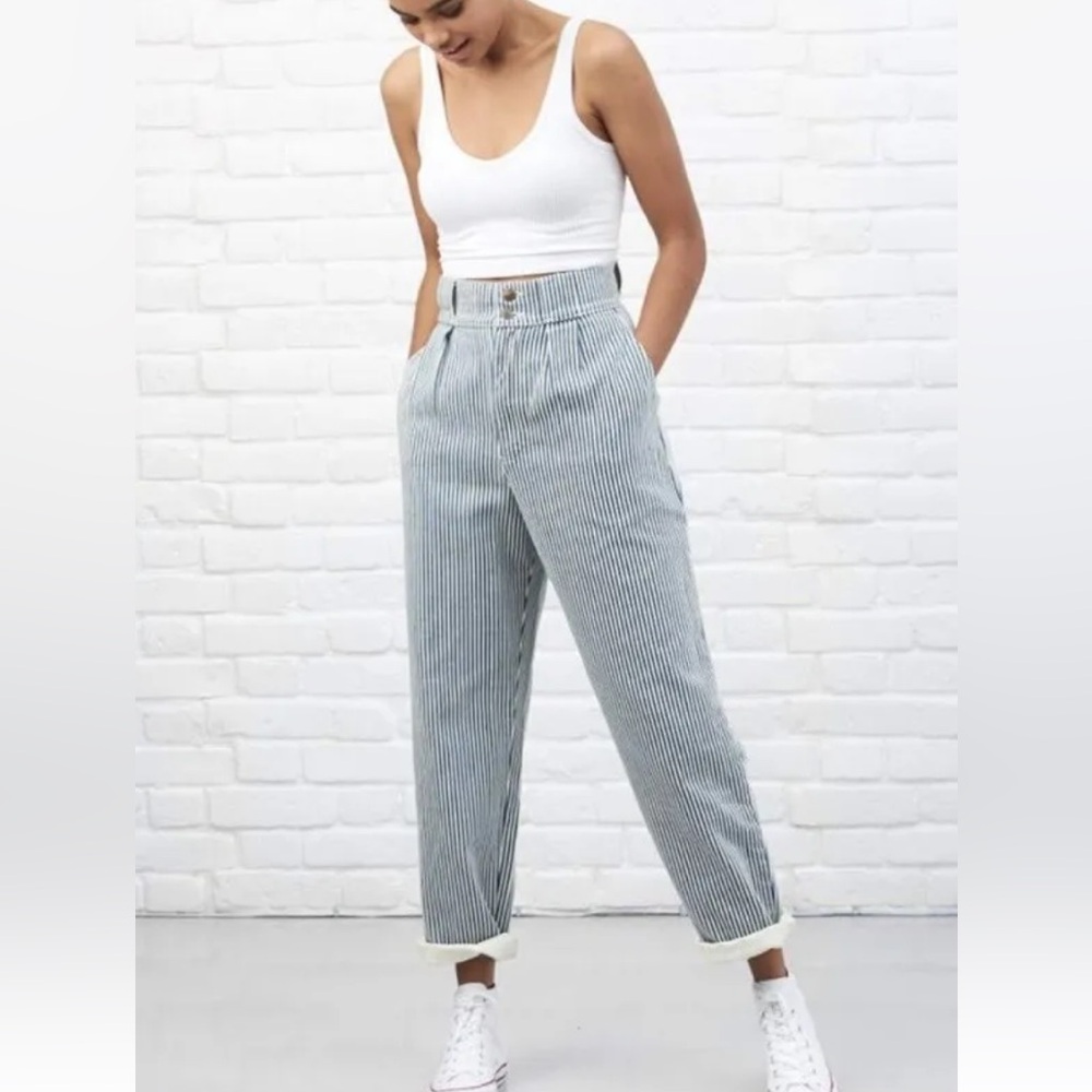Lucky & Yak Pants Organic Cotton Addison Pinstripe Trouser High Rise Tapered